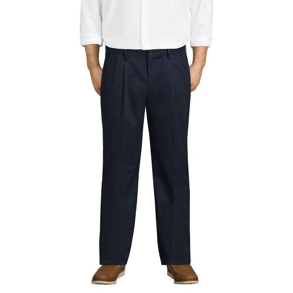 Lands' End Mens Big and Tall Traditional Fit Pleated No Iron Chino Pants Size 46